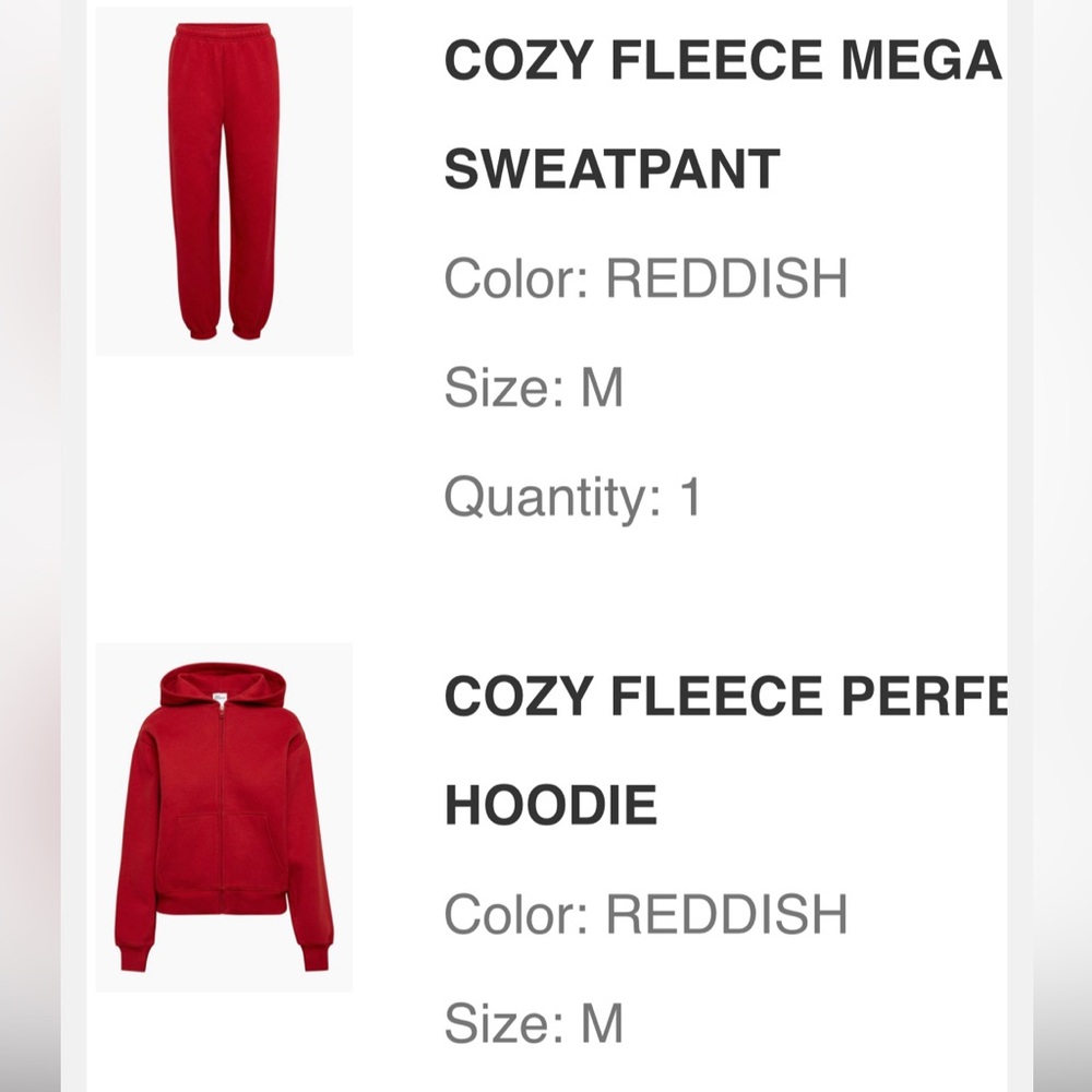 Aritzia Cozy Fleece Mega Sweatpant and Hoodie- Reddish.